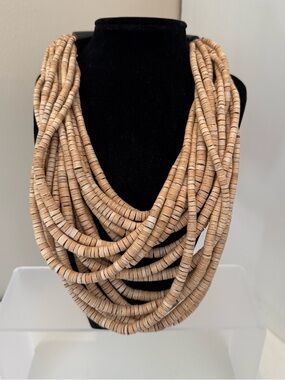 Monies 80s Coconut Bead Statement Necklace Multi Strand Signed